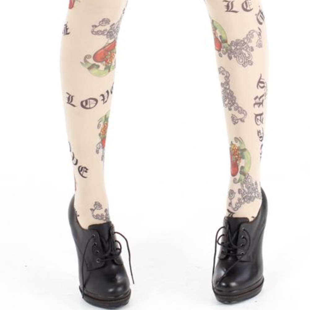 Pamela Mann Tights Love Tattoo Printed - Natural ONE SIZE NWT - Picture 2 of 2